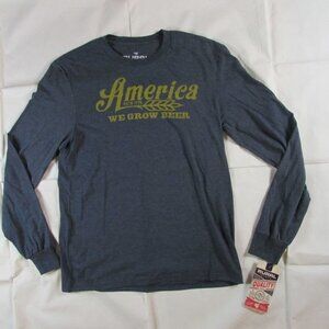 Rural Cloth Unisex Adult Long Sleeve America We Grow Beer T-Shirt Navy